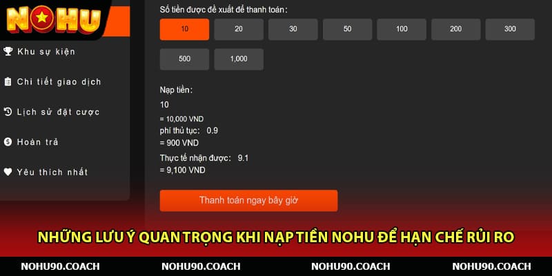 Những lưu ý quan trọng khi Nạp tiền Nohu để hạn chế rủi ro